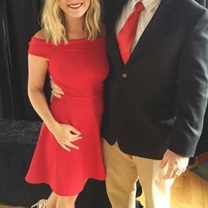 Lulu’s off the shoulder red skater dress